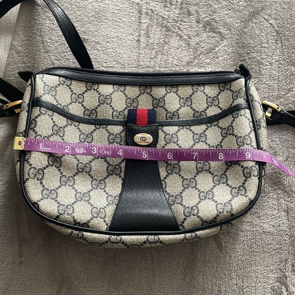 GUCCI GG Canvas Sherry Line Shoulder Bag Gray Red Navy - Picture 12 of 14
